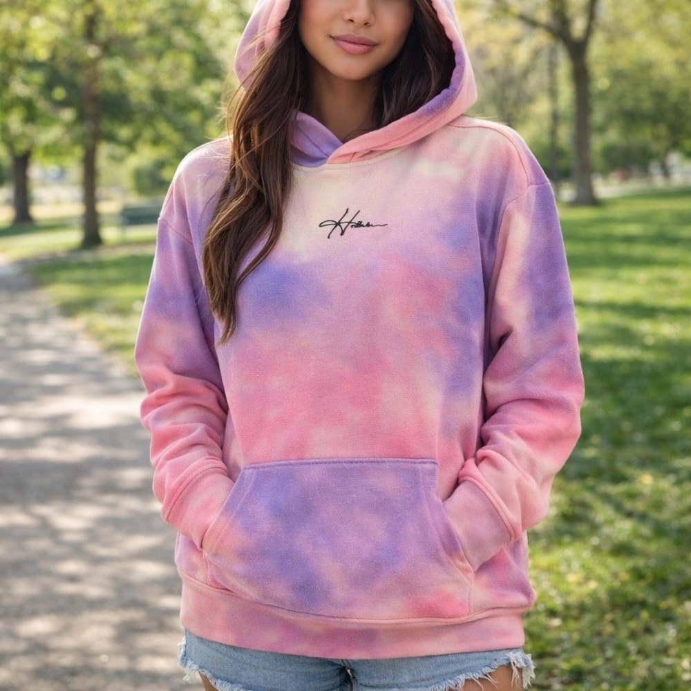 Hollister Must-Have Hoodie XXS Pastel‎ Tie Dye Pink Purple Fleece Pullover Beach